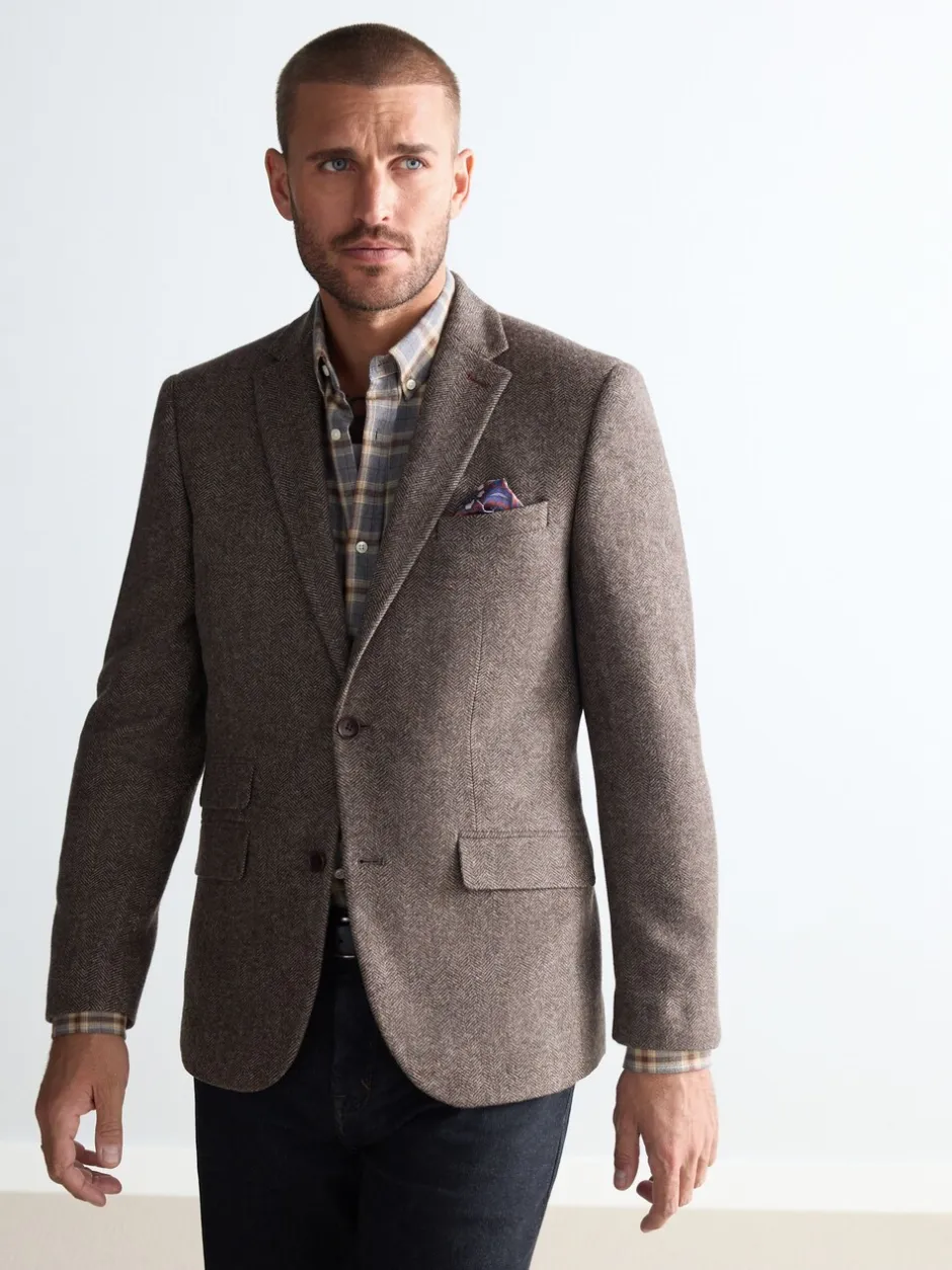 Blazers En Business-Jasjes*Next - Normale Pasvorm - Signature Nova Fides Blazer van wolblend met visgraatmotief Taupe bruin