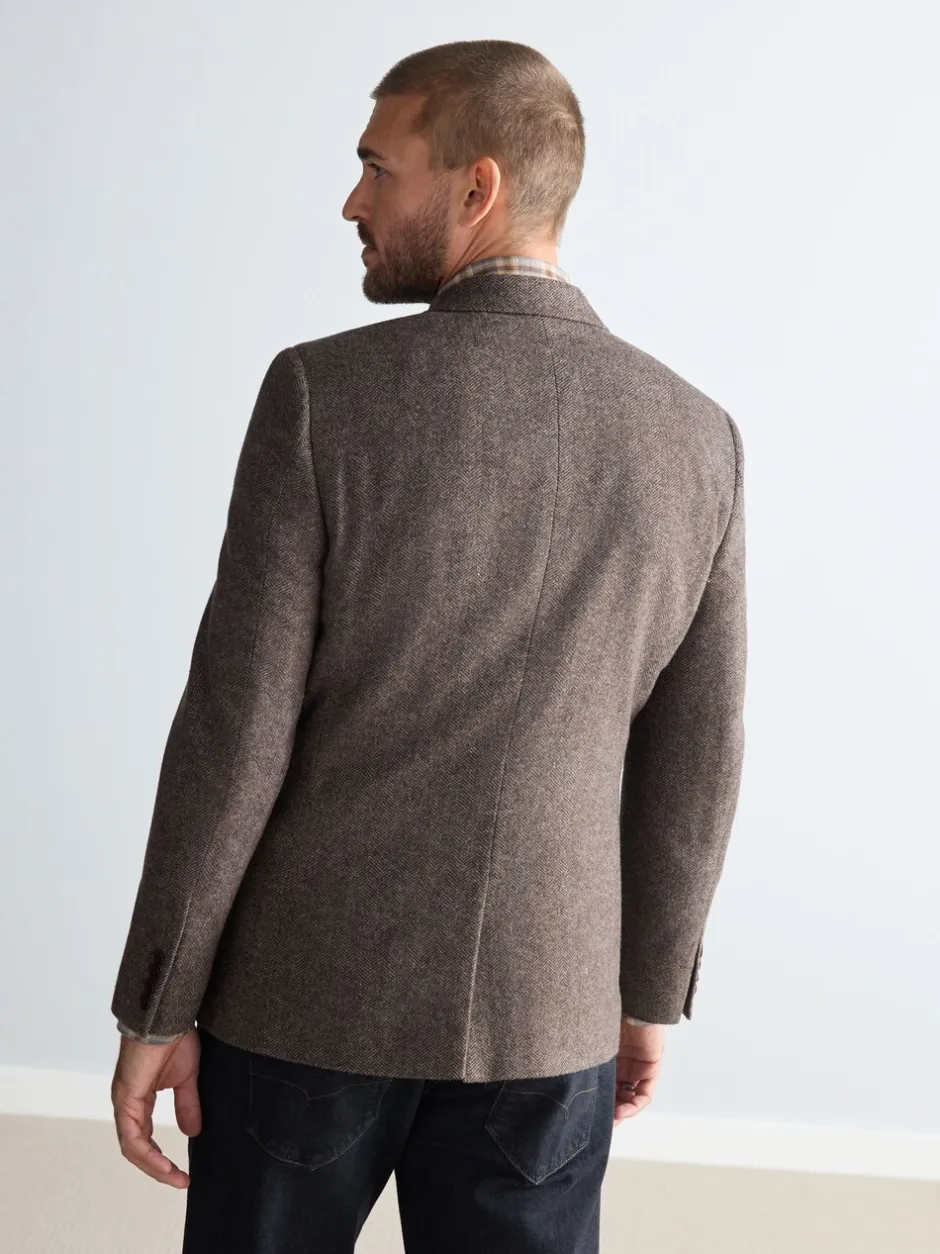 Blazers En Business-Jasjes*Next - Normale Pasvorm - Signature Nova Fides Blazer van wolblend met visgraatmotief Taupe bruin