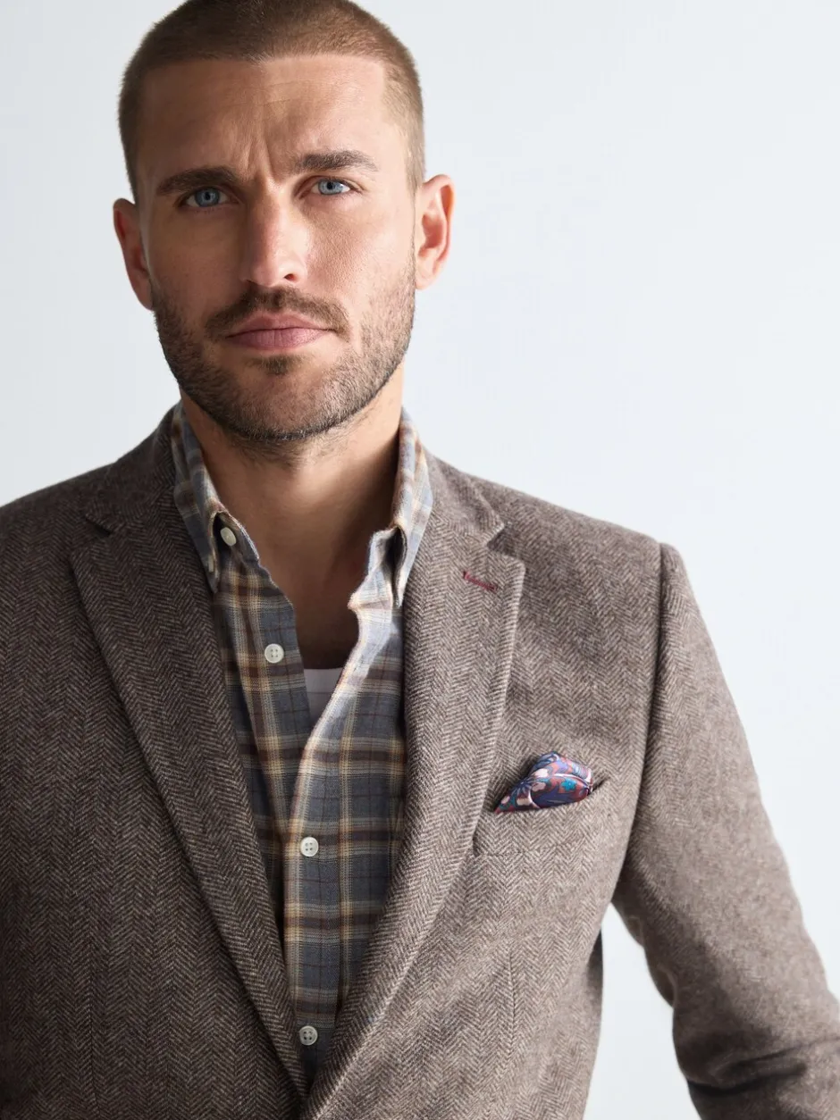 Blazers En Business-Jasjes*Next - Normale Pasvorm - Signature Nova Fides Blazer van wolblend met visgraatmotief Taupe bruin