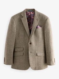 Blazers En Business-Jasjes*Next - Normale Pasvorm - Signature Nova Fides Blazer van wolblend met visgraatmotief Taupe bruin
