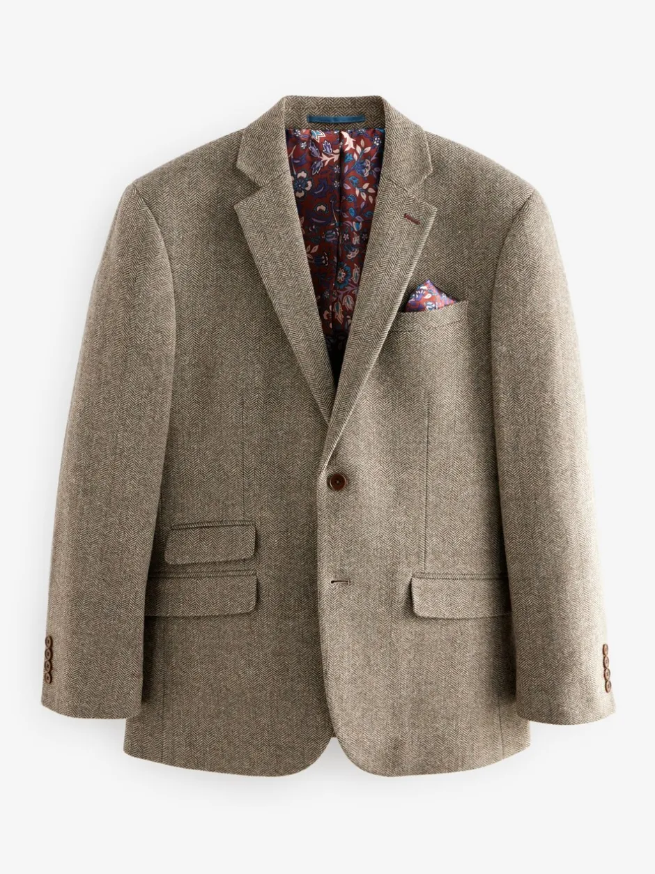 Blazers En Business-Jasjes*Next - Normale Pasvorm - Signature Nova Fides Blazer van wolblend met visgraatmotief Taupe bruin