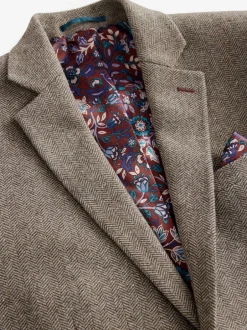 Blazers En Business-Jasjes*Next - Normale Pasvorm - Signature Nova Fides Blazer van wolblend met visgraatmotief Taupe bruin