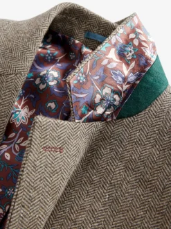 Blazers En Business-Jasjes*Next - Normale Pasvorm - Signature Nova Fides Blazer van wolblend met visgraatmotief Taupe bruin