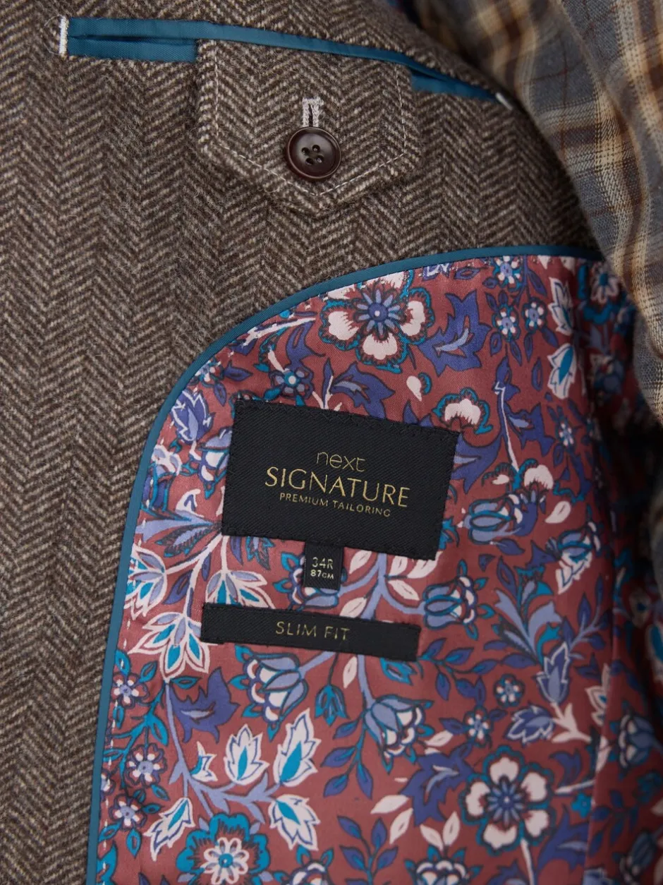 Blazers En Business-Jasjes*Next - Normale Pasvorm - Signature Nova Fides Blazer van wolblend met visgraatmotief Taupe bruin