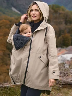 Jassen En Jacks|Moederschap*Seraphine - 3-In-1 Maternity & Babywearing Raincoat Taupe-grijs