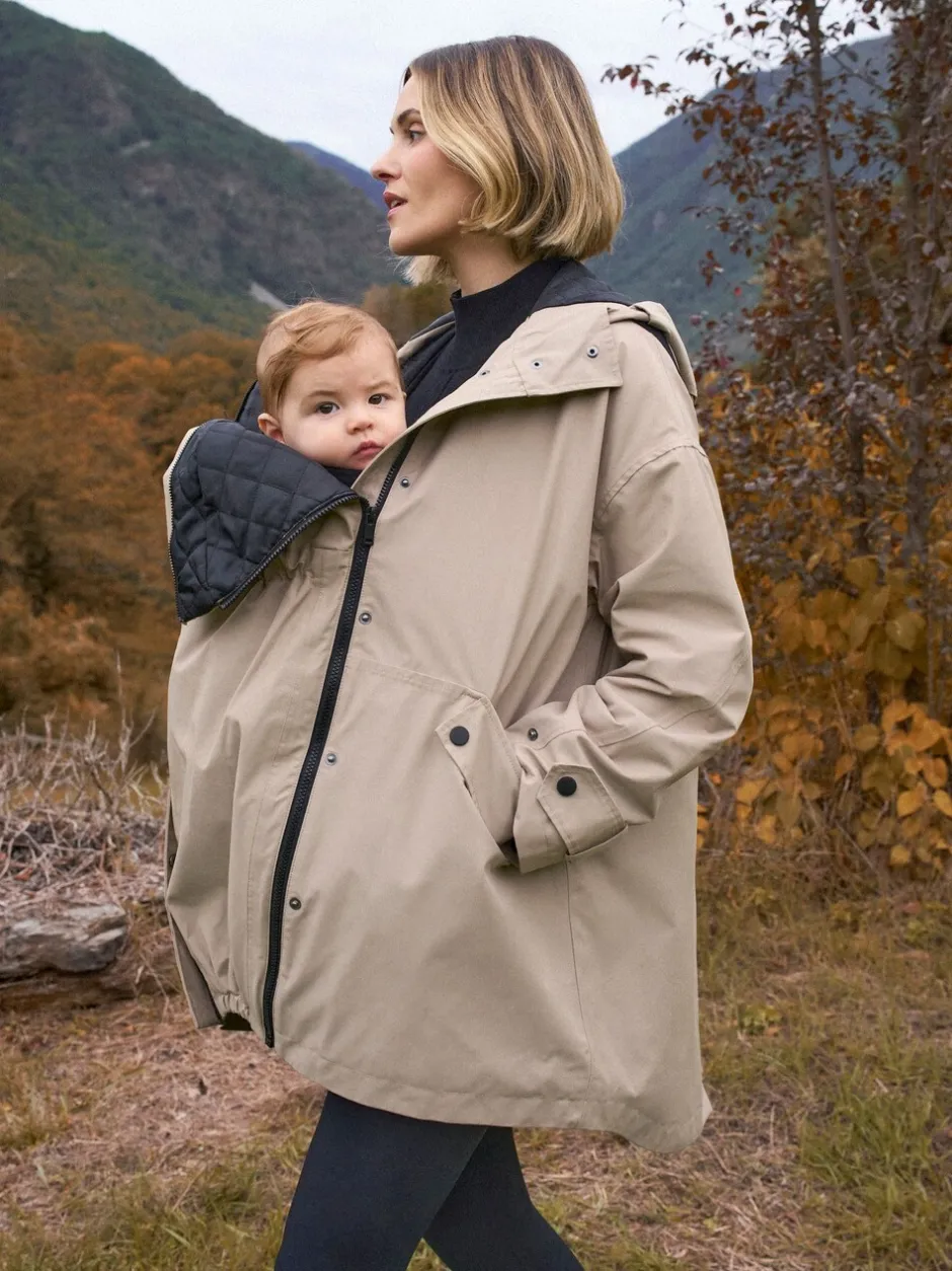 Jassen En Jacks|Moederschap*Seraphine - 3-In-1 Maternity & Babywearing Raincoat Taupe-grijs