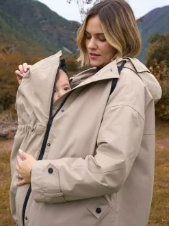 Jassen En Jacks|Moederschap*Seraphine - 3-In-1 Maternity & Babywearing Raincoat Taupe-grijs