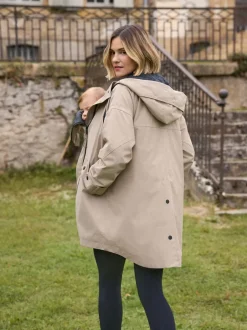 Jassen En Jacks|Moederschap*Seraphine - 3-In-1 Maternity & Babywearing Raincoat Taupe-grijs