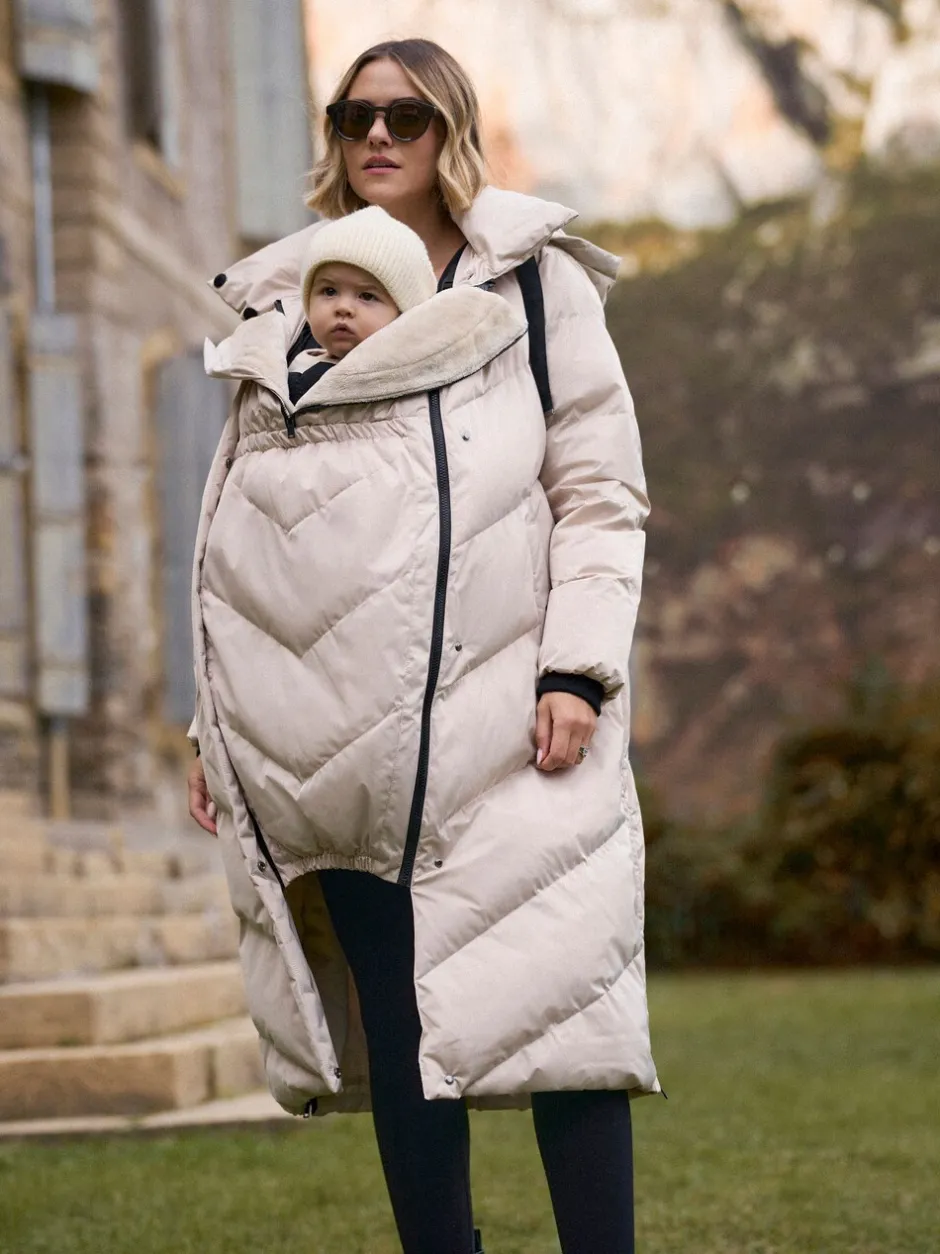 Jassen En Jacks|Moederschap*Seraphine - Lange 3-In-1 Zwangerschaps- en Draagjas Puffa Coat Taupe-grijs