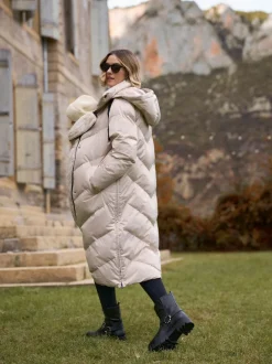 Jassen En Jacks|Moederschap*Seraphine - Lange 3-In-1 Zwangerschaps- en Draagjas Puffa Coat Taupe-grijs