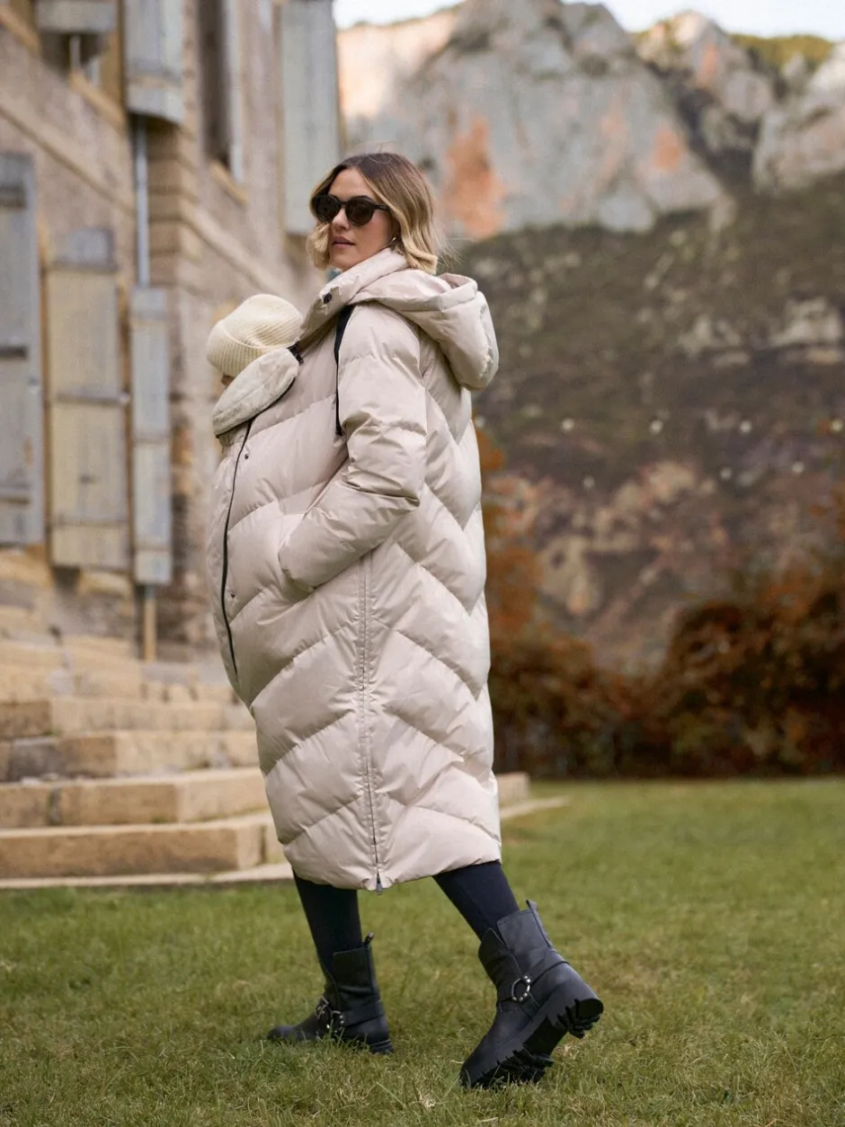 Jassen En Jacks|Moederschap*Seraphine - Lange 3-In-1 Zwangerschaps- en Draagjas Puffa Coat Taupe-grijs