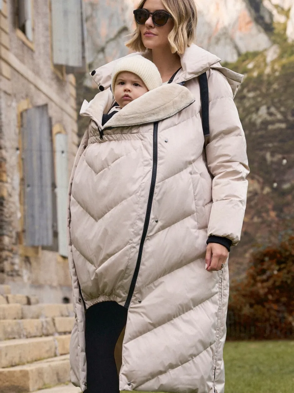Jassen En Jacks|Moederschap*Seraphine - Lange 3-In-1 Zwangerschaps- en Draagjas Puffa Coat Taupe-grijs