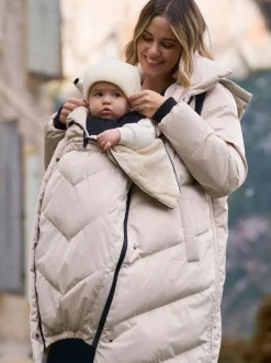 Jassen En Jacks|Moederschap*Seraphine - Lange 3-In-1 Zwangerschaps- en Draagjas Puffa Coat Taupe-grijs