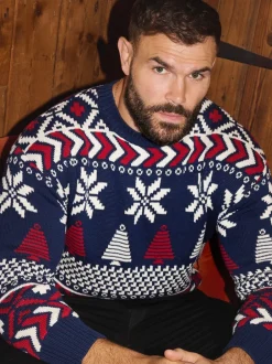 Gebreide Kleding*The Little Tailor Blauwe Kerstmis Multicolour Fairisle Katoenen Trui