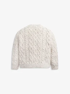 Gebreide Kleding*The Little Tailor Natural Fisherman Cable Knit Cotton Baby Cardigan