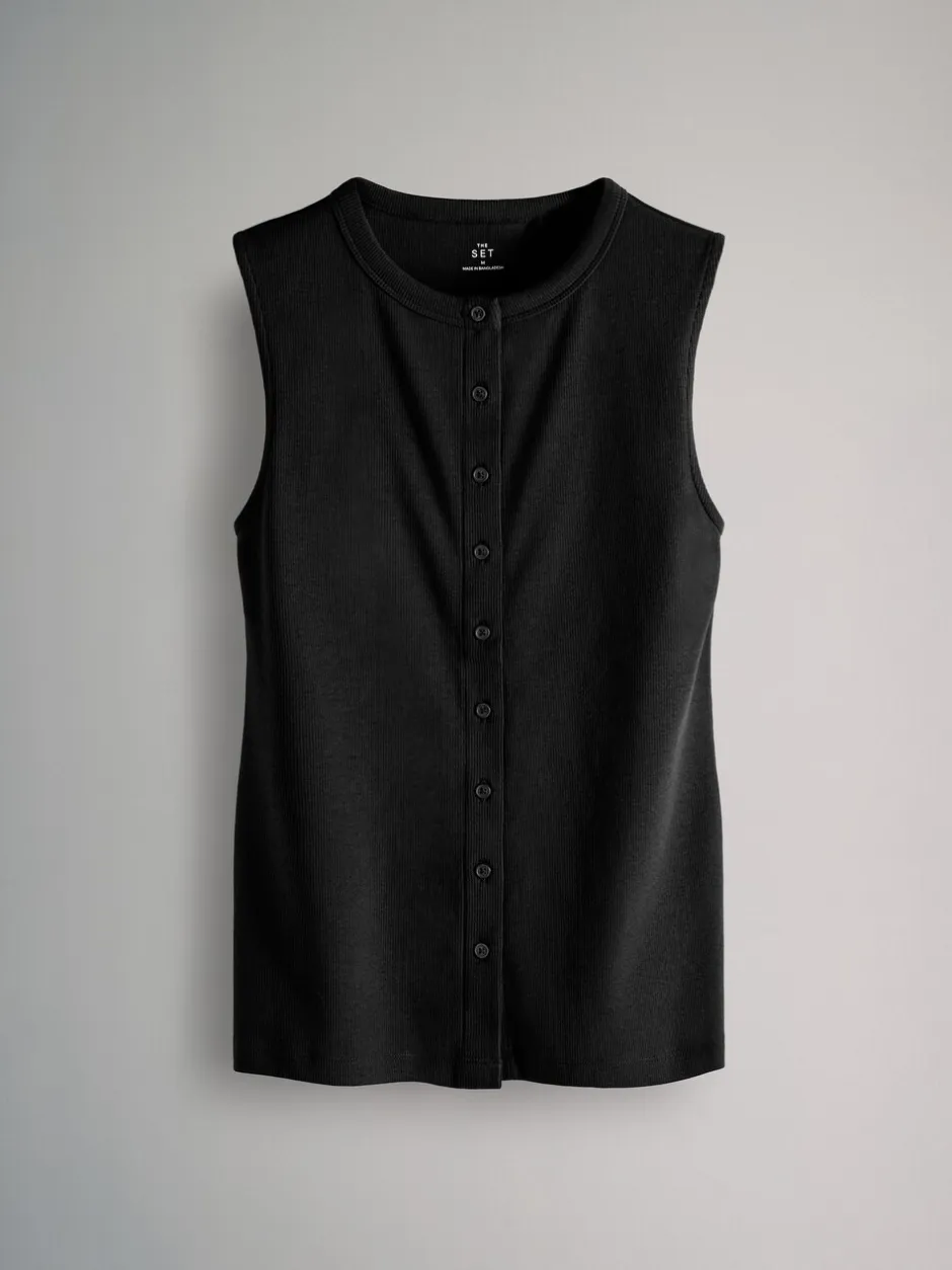 Tops En T-Shirts|The Set 3 Pack Button Through Ribbed Vests