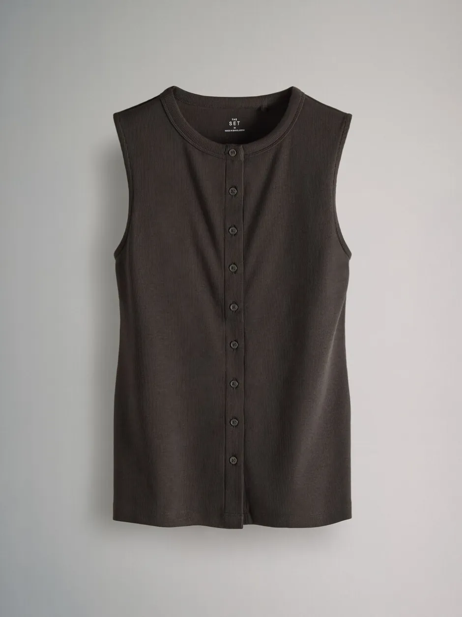 Tops En T-Shirts|The Set 3 Pack Button Through Ribbed Vests