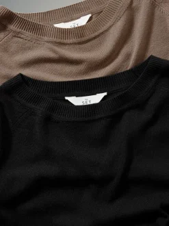 Gebreide Kleding|The Set verpakking van 2 fijngebreide truien met ronde hals