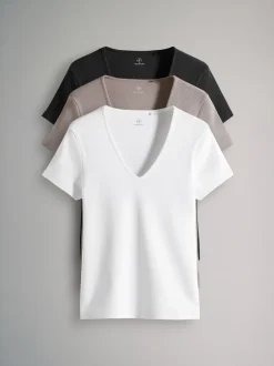 Tops En T-Shirts*The Set verpakking van 3 geribbelde T-shirts met korte mouwen en V-hals