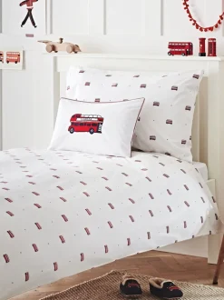 Merkbeddengoed|The White Company London Bus eenpersoons 100% katoenen kussensloop en Dekbedovertrekset