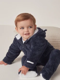 Rompertjes En Tuinbroeken|The White Company marineblauwe romper van fleece