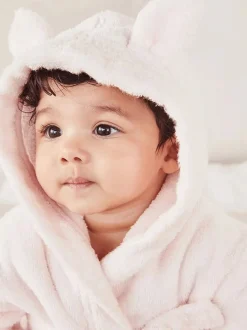 Kamerjassen|The White Company roze babybadjas met berenoren van 100% katoen