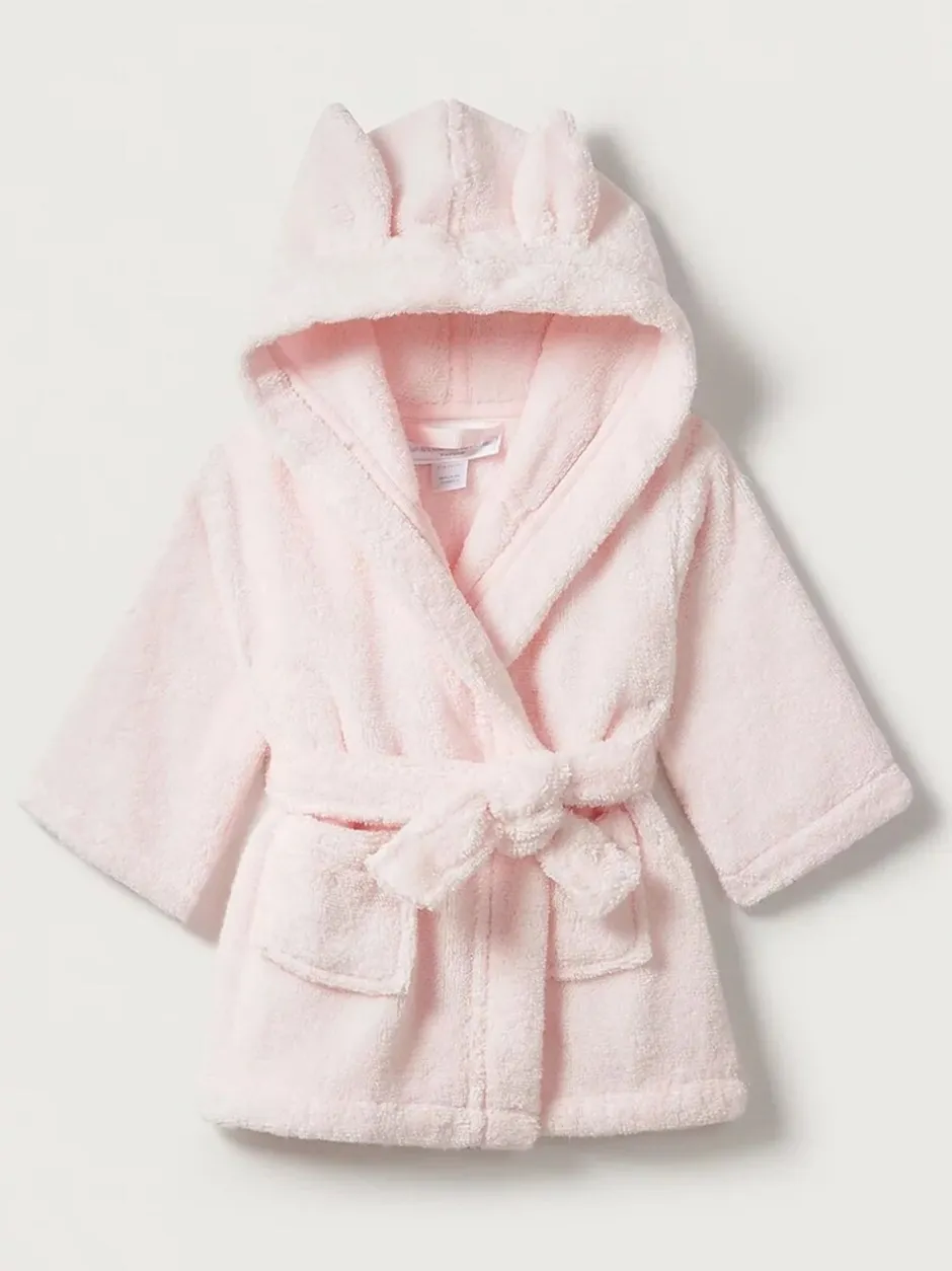 Kamerjassen|The White Company roze babybadjas met berenoren van 100% katoen