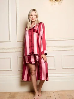 Badjassen*Their Nibs Raspberry Stripe Satin Grandpa Robe