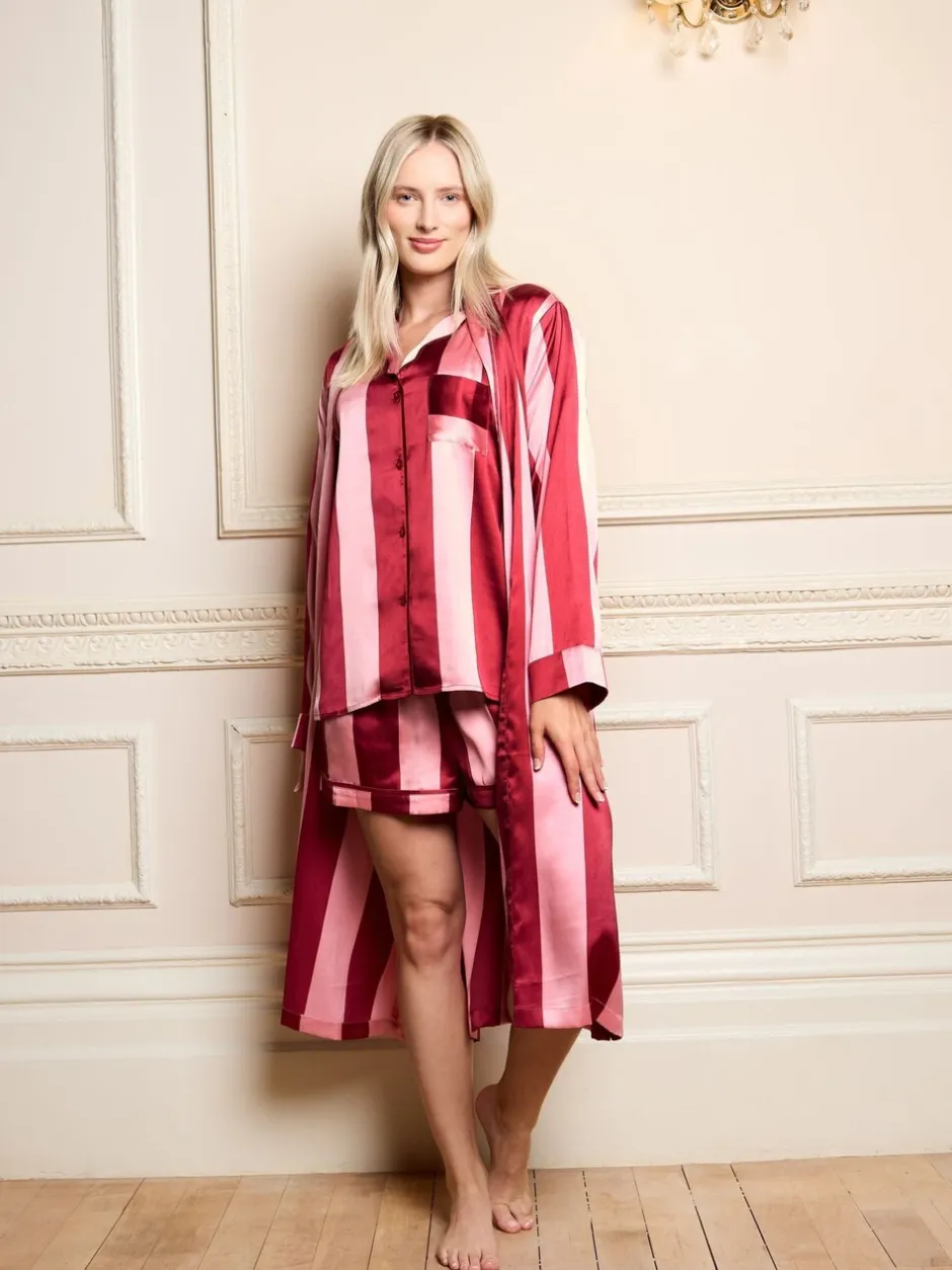 Badjassen*Their Nibs Raspberry Stripe Satin Grandpa Robe