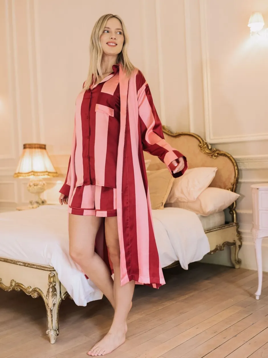 Badjassen*Their Nibs Raspberry Stripe Satin Grandpa Robe