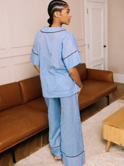 Pyjama's*Their Nibs Skinny Stripe Cotton Voile Oversized Long Pyjamas Set