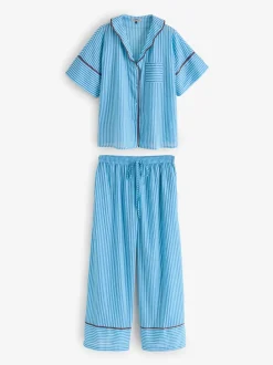 Pyjama's*Their Nibs Skinny Stripe Cotton Voile Oversized Long Pyjamas Set