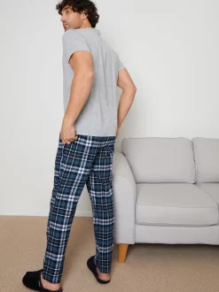 Pyjama's|Threadbare Short Sleeve T-Shirt & Check Trousers Pyjamas Set 2 Pack