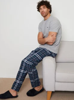 Pyjama's|Threadbare Short Sleeve T-Shirt & Check Trousers Pyjamas Set 2 Pack