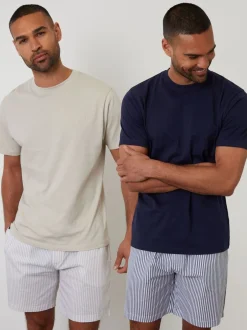 Pyjama's|Threadbare Stripe Short Sleeve Pyjamas Set 2 Pack