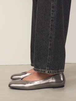 Lage Schoenen|Next - Forever Comfort® Leather Square Toe Ballerina Flats Tin