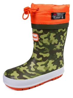 Laarzen|Toezone - Oranje regenlaarzen met camouflageprint en gestrikte bovenkant