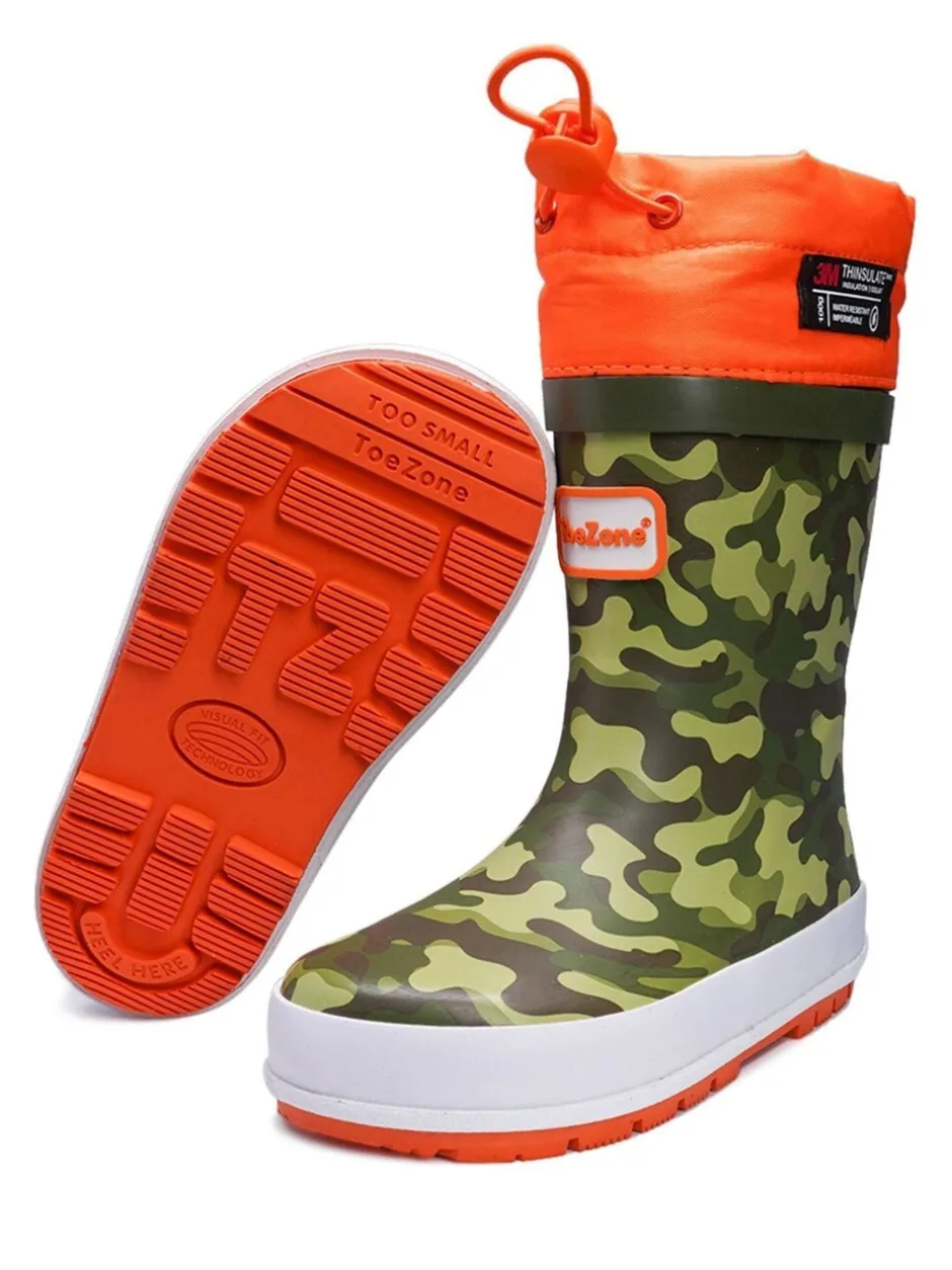Laarzen|Toezone - Oranje regenlaarzen met camouflageprint en gestrikte bovenkant
