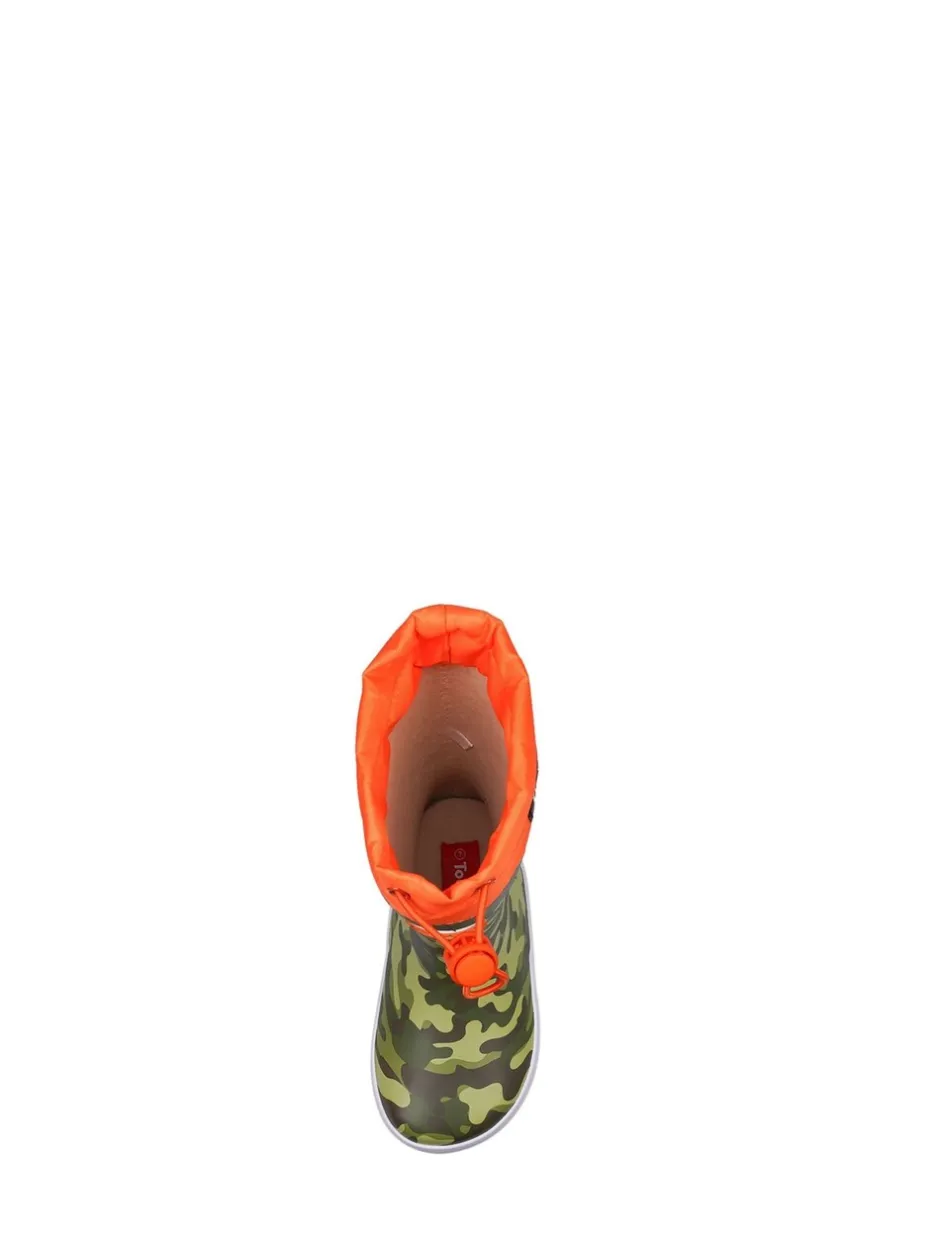 Laarzen|Toezone - Oranje regenlaarzen met camouflageprint en gestrikte bovenkant