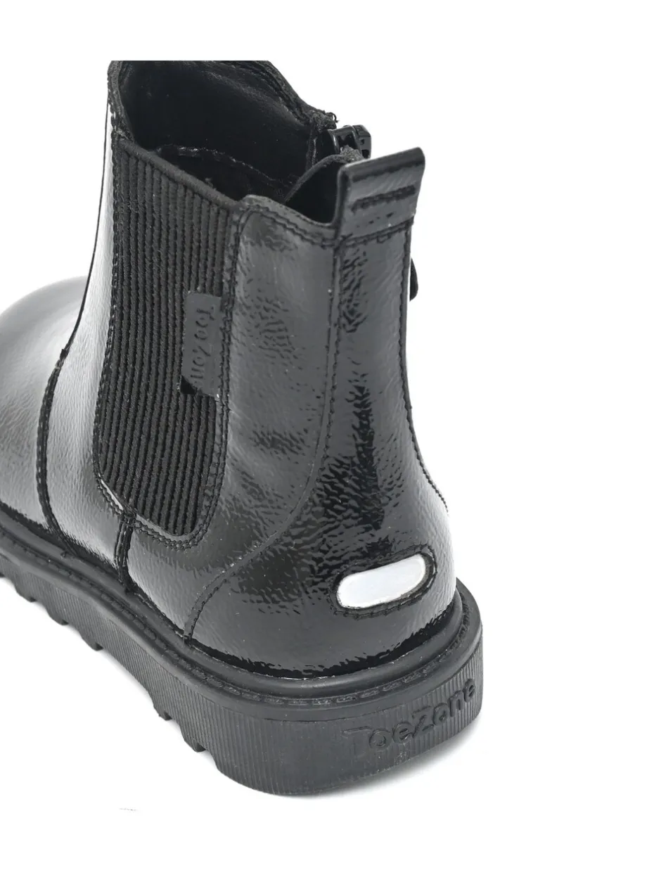 Boots|Toezone Amara Meisjes Zwarte lakleren Boots met elastische inzet en rits