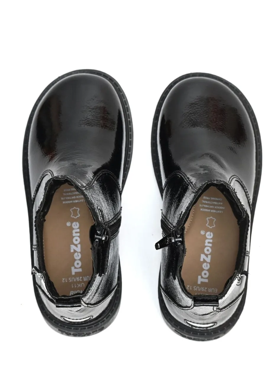 Boots|Toezone Amara Meisjes Zwarte lakleren Boots met elastische inzet en rits