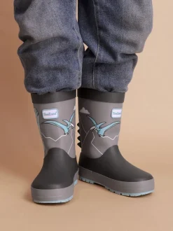 Laarzen*Toezone Boys Grey Dinosaur Waterproof Wellies