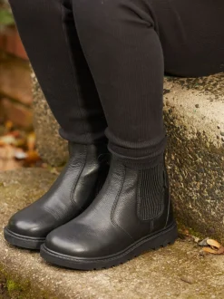 Boots*Toezone Dakota Boys leren elastische inzet en zwarte enkellaarzen met rits