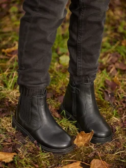 Boots*Toezone Dakota Boys leren elastische inzet en zwarte enkellaarzen met rits
