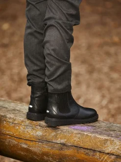 Boots*Toezone Dakota Boys leren elastische inzet en zwarte enkellaarzen met rits