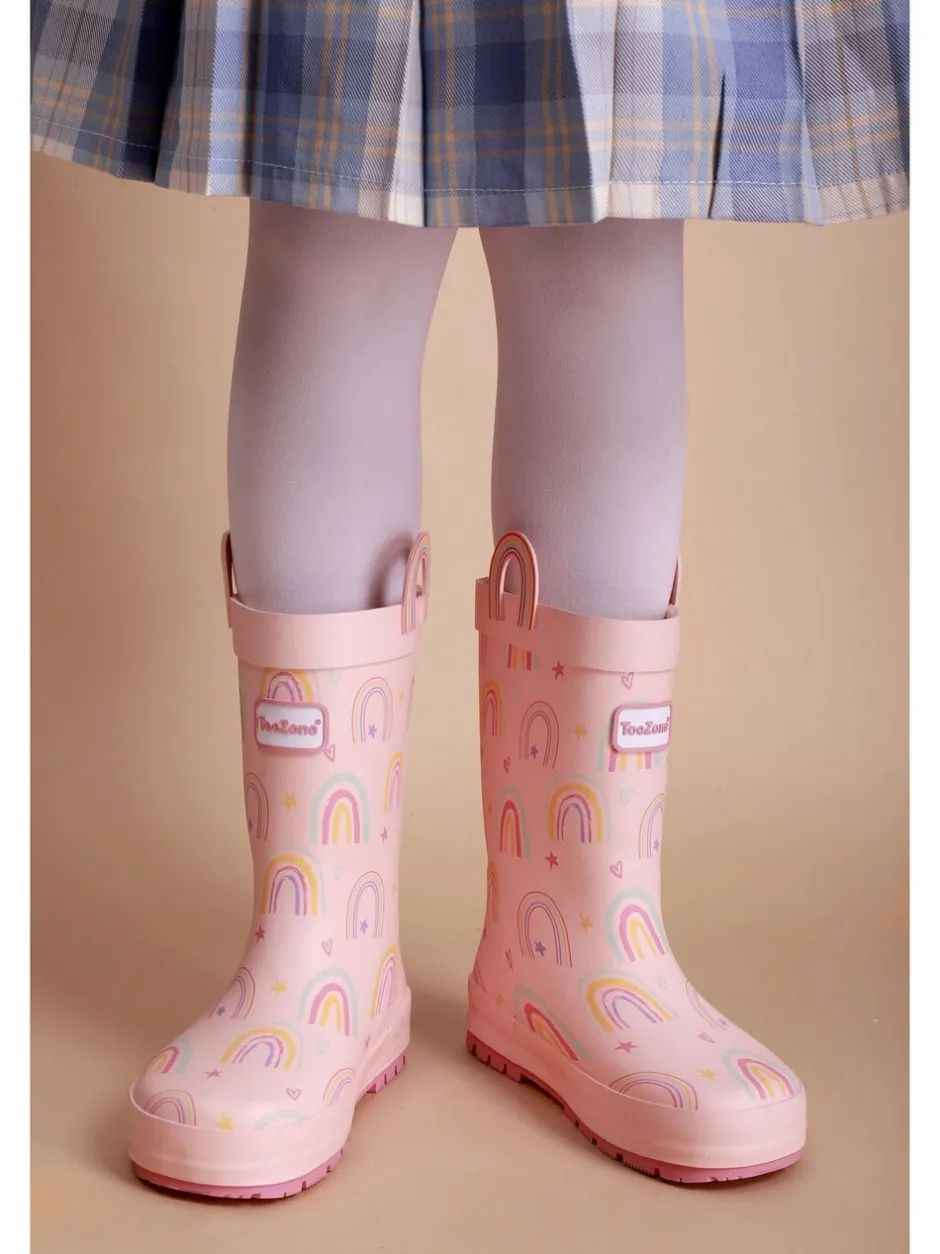 Laarzen*Toezone Girls Pink Rainbow Waterproof Wellies