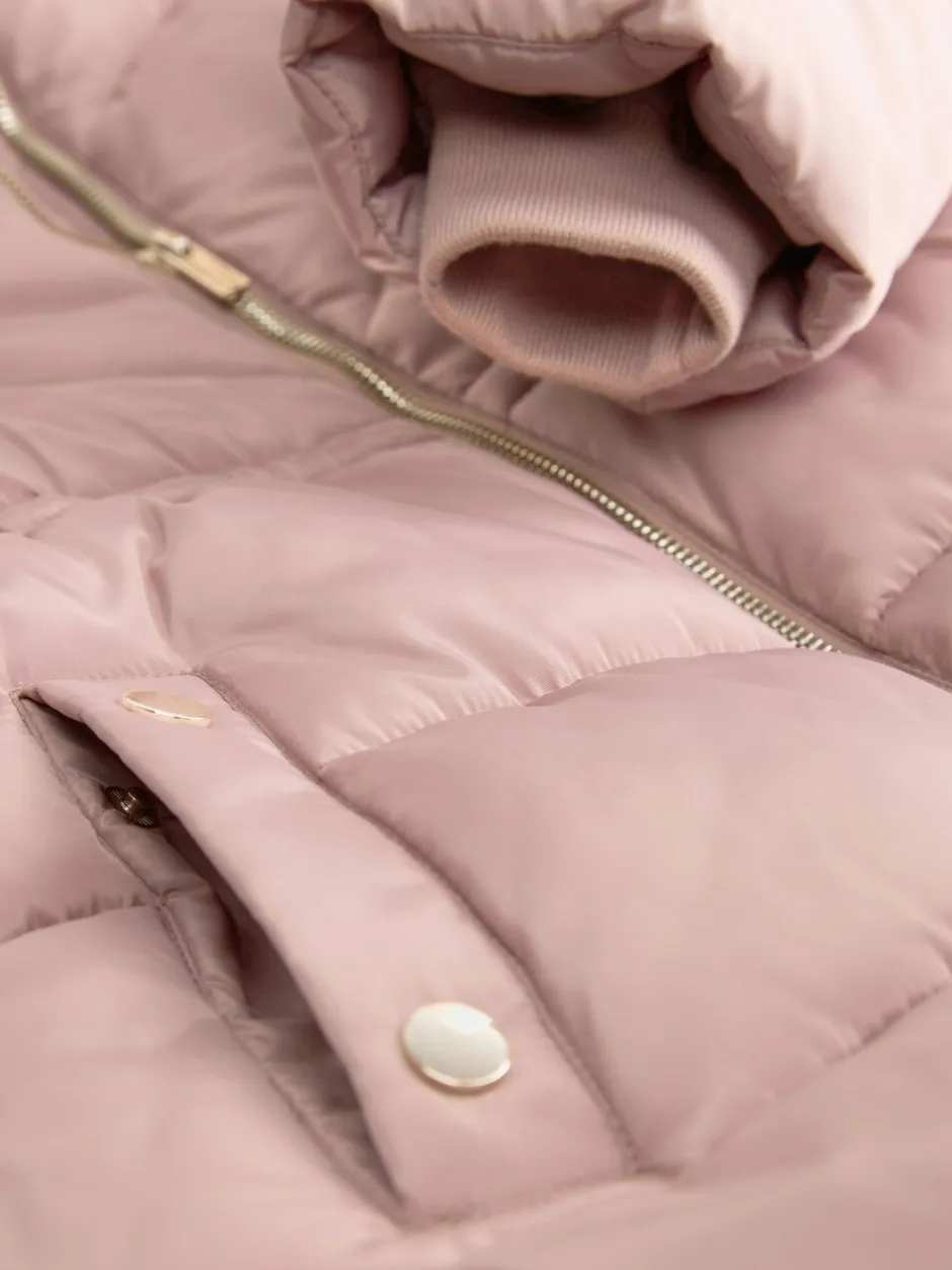 Schoolkleding|Jassen En Jacks*Next - Regenbestendige gewatteerde jas met imitatiebontrand (3 - 16 jr) Toffee met roze