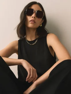 Zonnebril|Next Tortoise bruin - Square Chain Arm Sunglasses