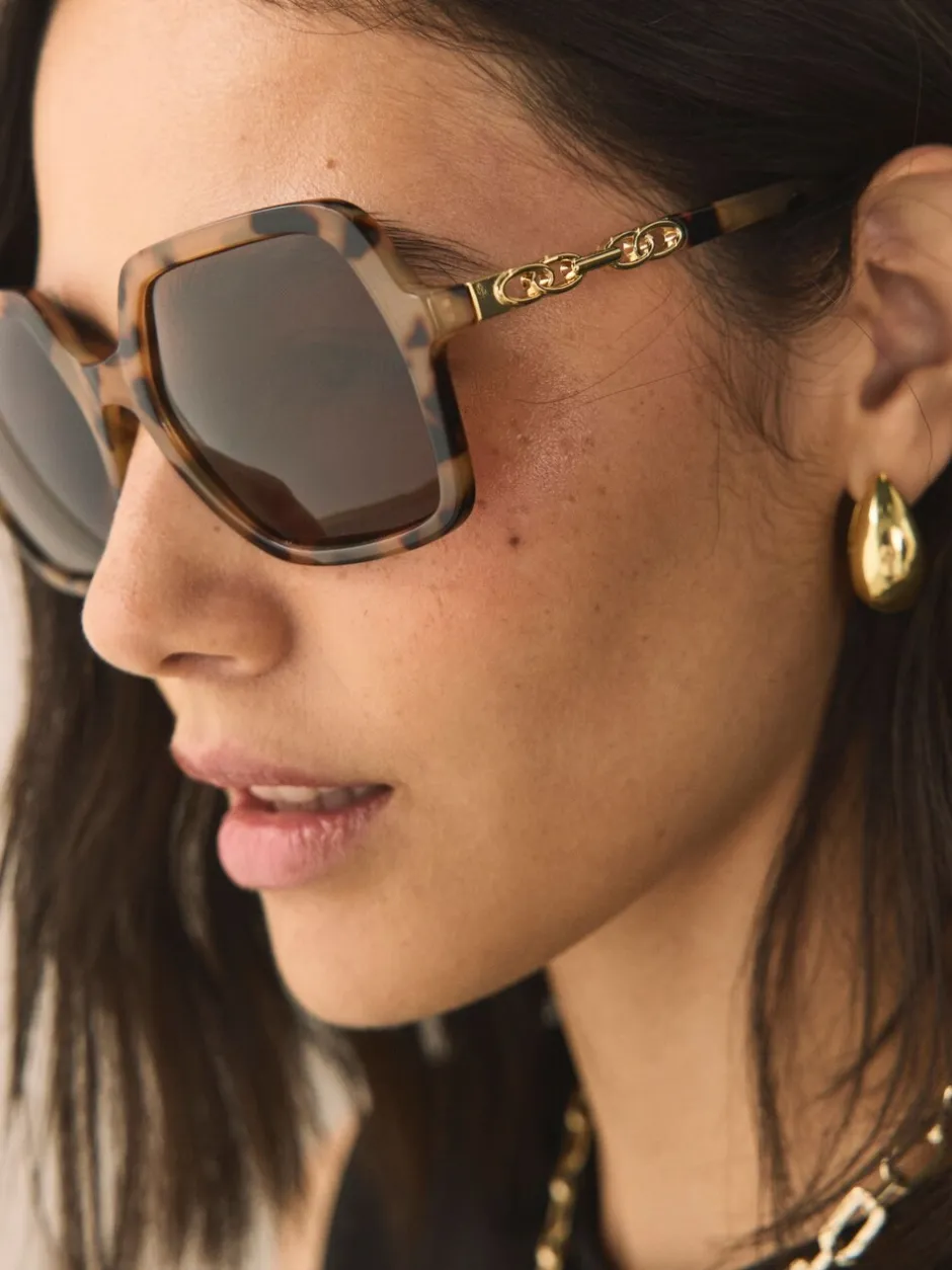 Zonnebril|Next Tortoise bruin - Square Chain Arm Sunglasses