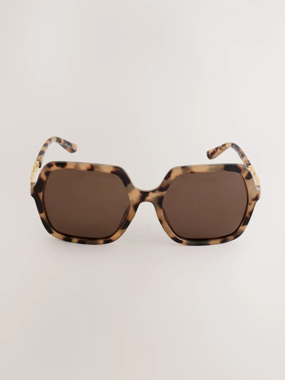Zonnebril|Next Tortoise bruin - Square Chain Arm Sunglasses